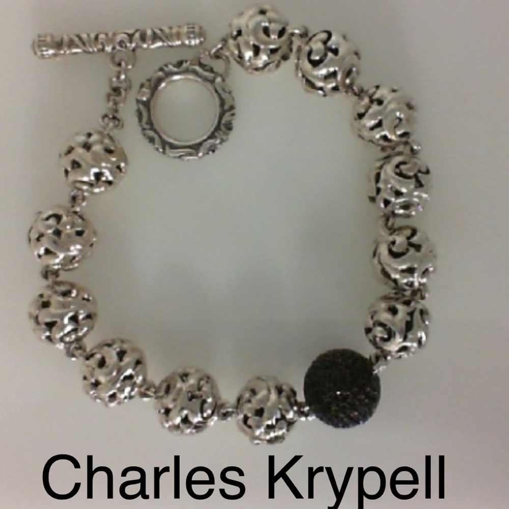 Charles Krypell Sterling Silver & Sapphire Ornate Ball Bead Toggle Bracelet